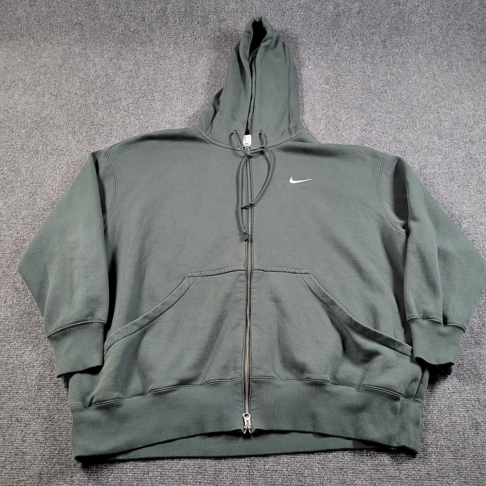 Nike Hoodie Mens XL Green Full Zip‎ Fleece Sweatshirt Swoosh Logo Heavyweight